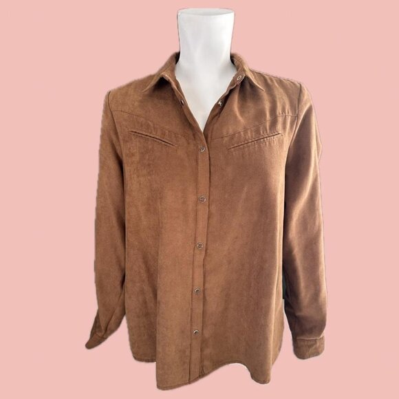 Softgrey by La Redoute Faux Suede Western Shirt – Brown Snap Button Top - Picture 1 of 8